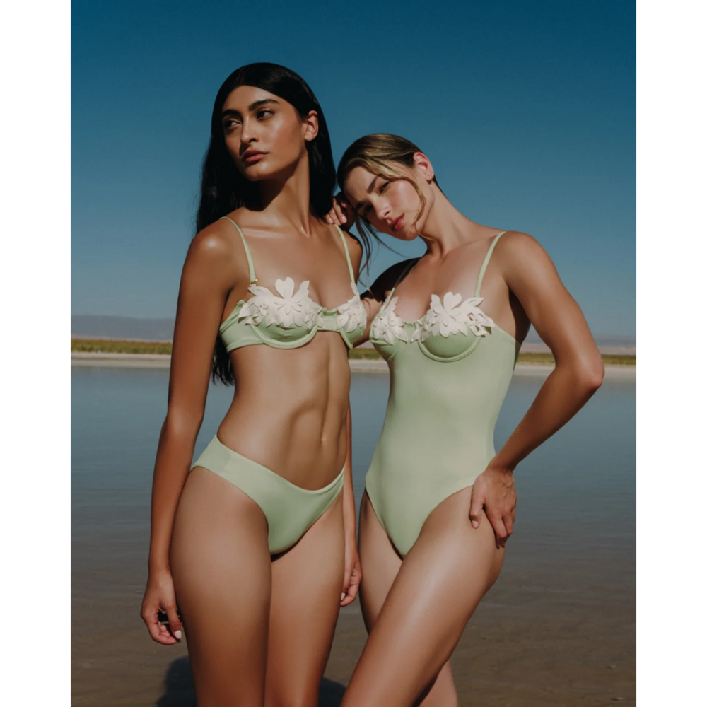 Bahia Maria Green Floral Applique Bikini Swimsuit Set - Picture 1 of 5